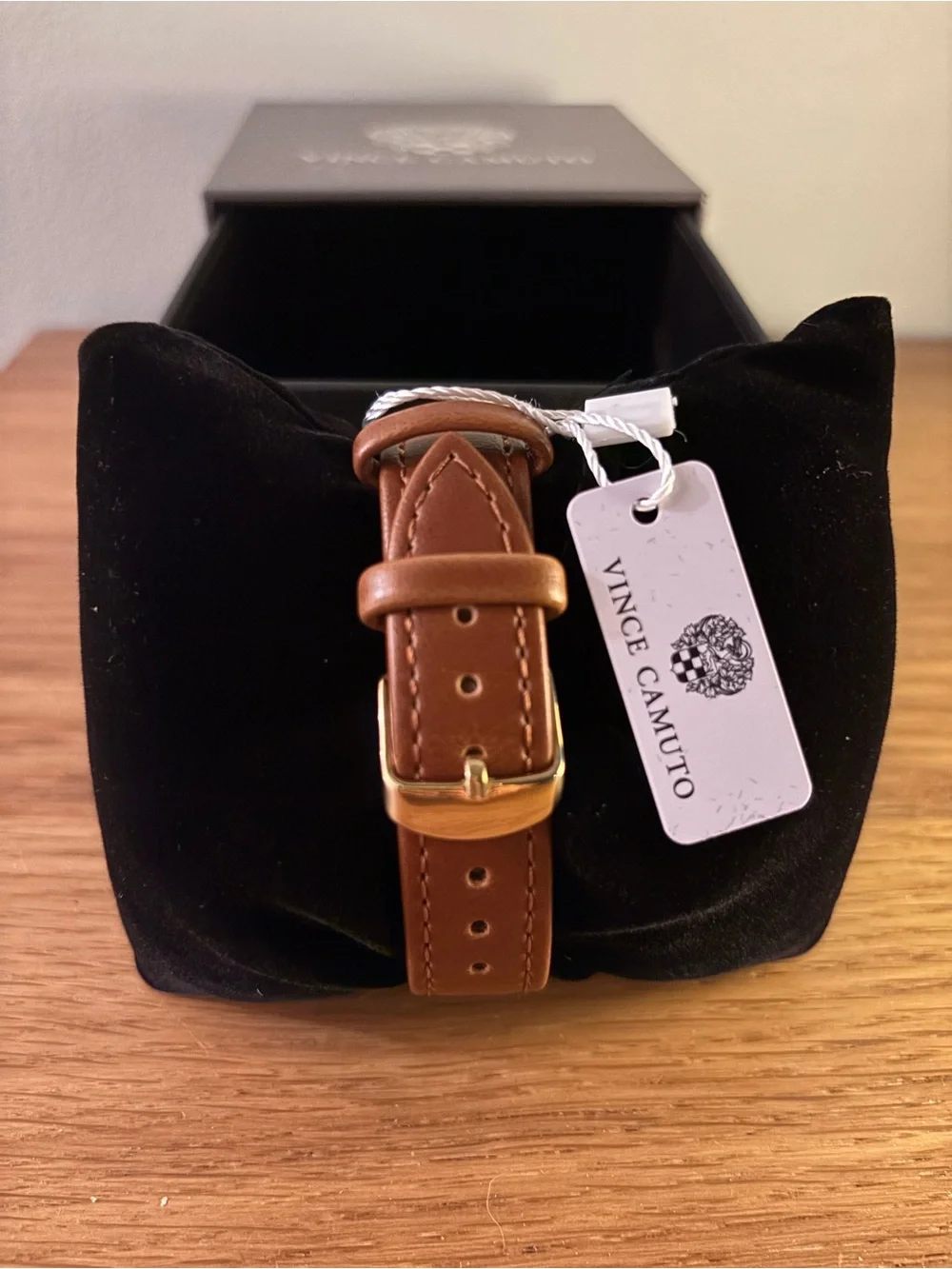 Vince Camuto gold-tone analog watch white dial and brown leather strap new